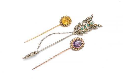 TWO STICK PINS AND A JABOT PIN (3)