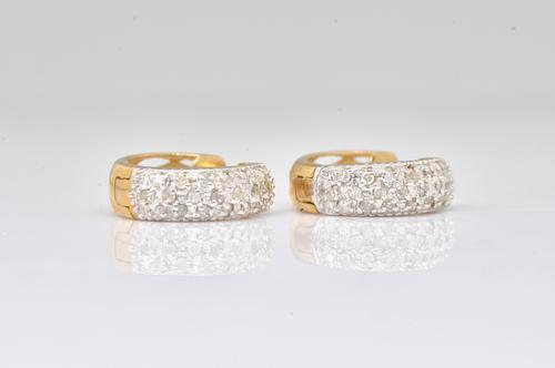 A PAIR OF GOLD AND DIAMOND SEMI-CIRCULAR EARRINGS