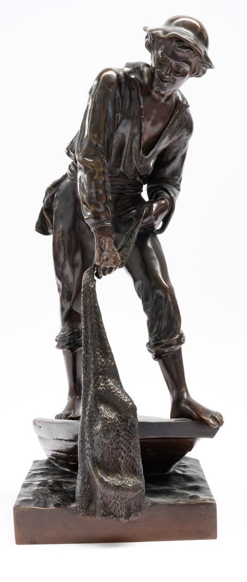 JEAN DIDIER DEBUT (FRENCH, 1824-1893); A BRONZE FISHERMAN