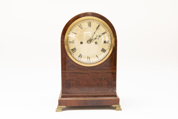 A LATE GEORGE III MAHOGANY AND INLAID MANTEL CLOCK