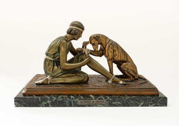 DEMETRE CHIPARUS (ROMANIAN, 1886-1947); A COLD PAINTED BRONZE GROUP ENTITLED ‘ACCIDENT DE CHASSE’