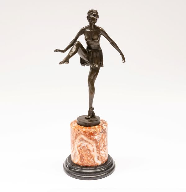 AFTER DOMINIQUE ALONZO, BRONZE CAST FIGURE OF A DANCER, ON MARBLE BASE