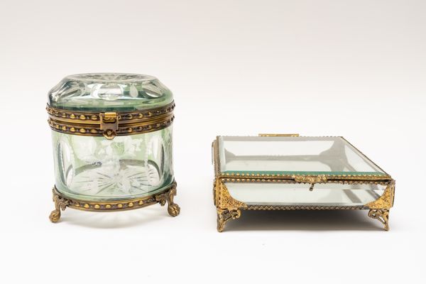 TWO GILT-METAL MOUNTED GLASS JEWELLERY BOXES (2)