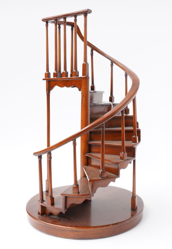 A MAHOGANY ARCHITECTURAL MODEL OF A SPIRAL STAIRCASE