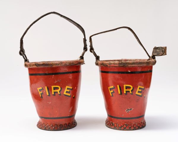 A PAIR OF PAINTED LEATHER FIRE BUCKETS (2)