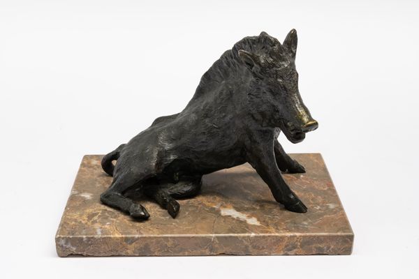 A PATINATED BRONZE OF THE UFFIZI BOAR, AFTER THE ANTIQUE