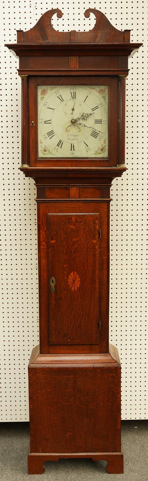A LATE GEORGE III OAK MAHOGANY CROSSBANDED AND INLAID 30 HOUR LONGCASE CLOCK