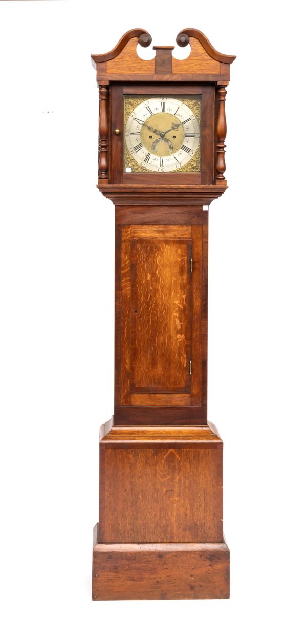 AN OAK AND MAHOGANY CROSSBANDED LONGCASE CLOCK