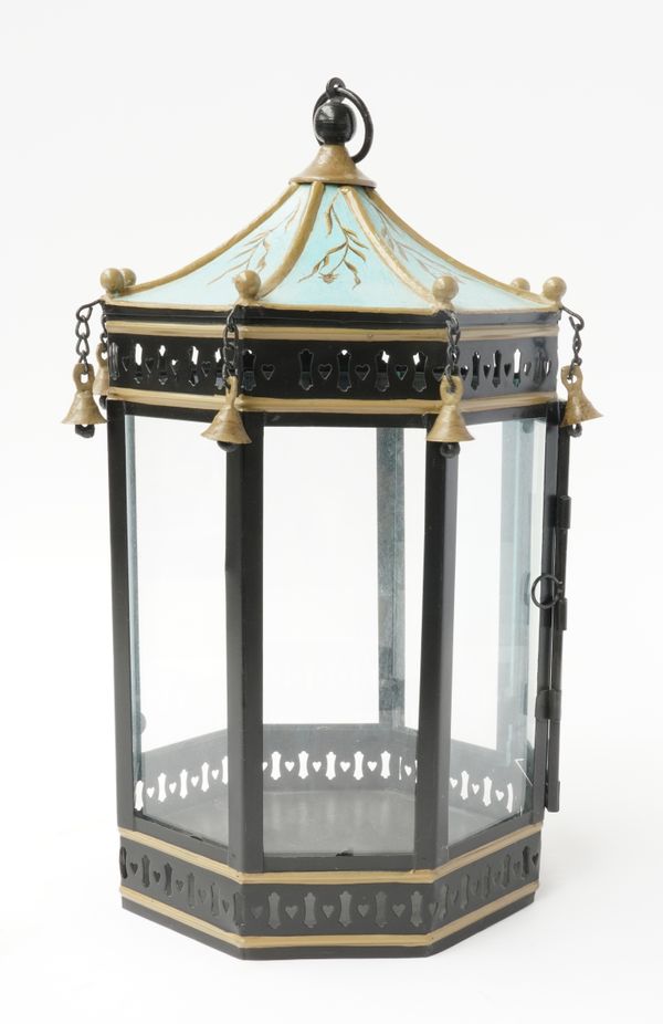 AN OCTAGONAL PAGODA STYLE PAINTED LANTERN