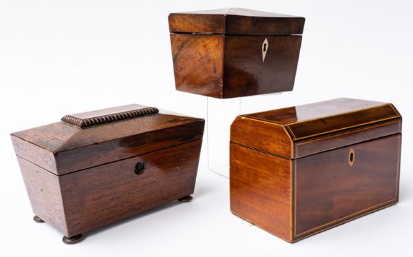 A REGENCY ROSEWOOD SARCOPHAGUS TEA CADDY (3)