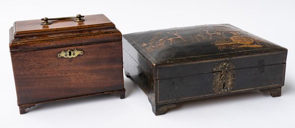 A GEORGE III MAHOGANY TEA CADDY  (2)