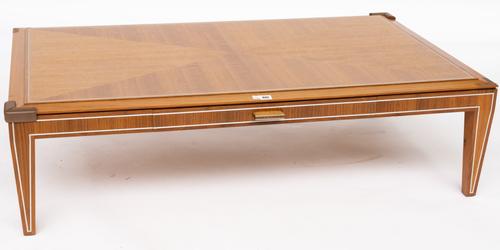 LINLEY; A METAL INLAID QUARTER VENEERED WALNUT RECTANGULAR COFFEE TABLE