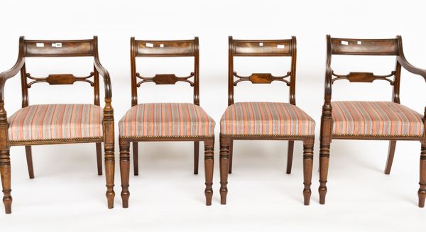 A SET OF EIGHT GEORGE IV MAHOGANY DINING CHAIRS, INCLUDING A PAIR OF CARVERS (8)