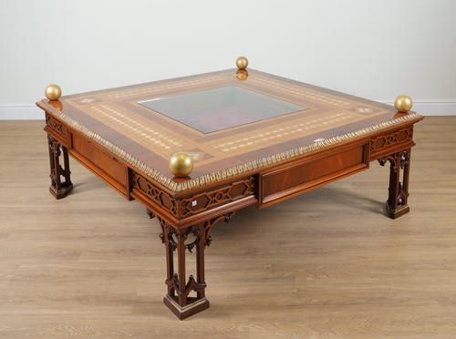 PROVASI: A LARGE MOTHER OF PEARL, SATINWOOD AND MAHOGANY SQUARE COFFEE TABLE
