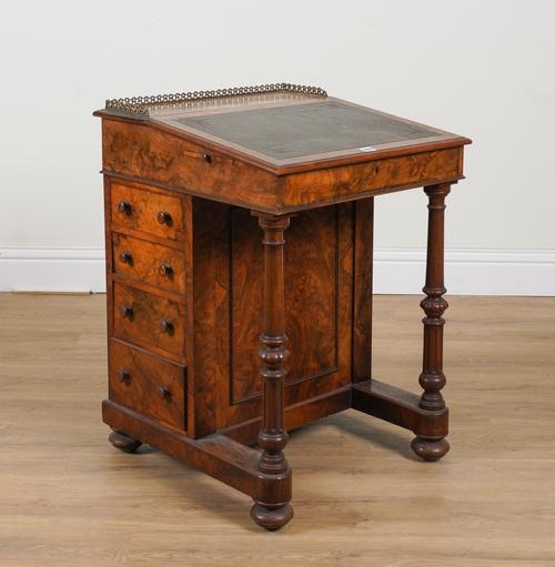 AN UNUSUAL 19TH CENTURY FIGURED WALNUT SLIDE FRONT DAVENPORT