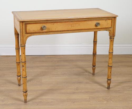 A 19TH CENTURY POLYCHROME PAINTED PINE SINGLE DRAWER SIDE TABLE