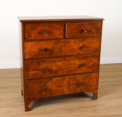 A WALNUT CHEST OF FIVE DRAWERS