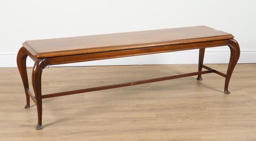 A WALUNT RECTANGULAR CABRIOLE LEG BENCH