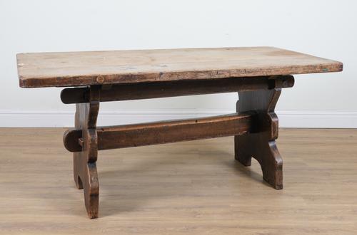 A 17TH CENTURY STYLE OAK PLANK TOP TAVERN TABLE