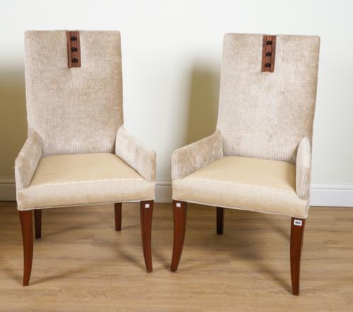 PROVASI: A PAIR OF BLACK WALNUT FRAMED SQUARE BACK SIDE CHAIRS (2)