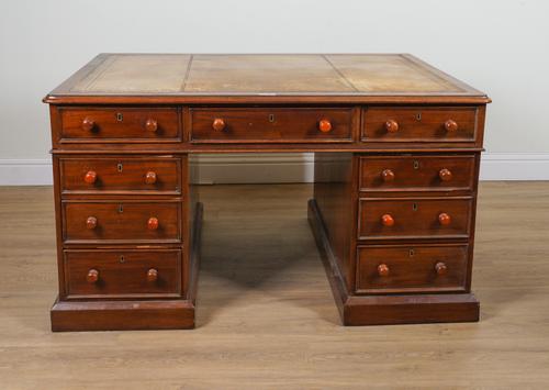 A 19TH CENTURY MAHOGANY PEDESTAL DESK