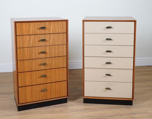 A PAIR OF MID 20TH CENTURY WALNUT SIX DRAWER CHESTS (2)