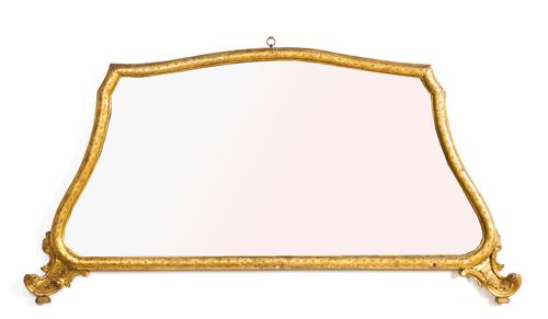 A 19TH CENTURY GILT FRAMED SHAPED OVERMANTEL MIRROR
