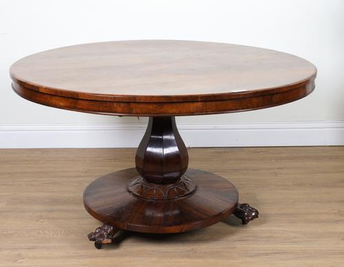 A WILLIAM IV ROSEWOOD CIRCUALR SNAP TOP CENTRE TABLE