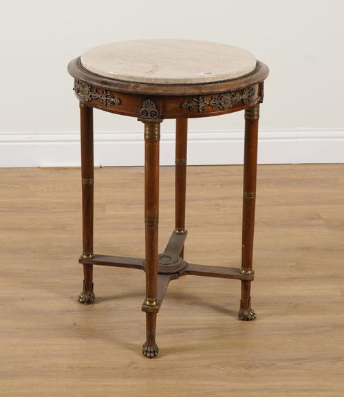 A FRENCH RESTAURATION REVIVAL CIRCULAR MARBLE TOPPED CENTRE TABLE