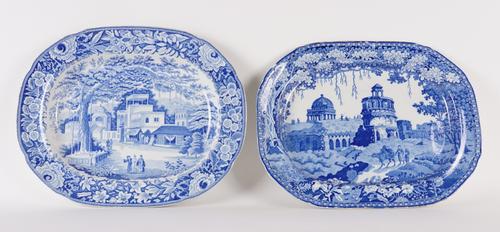 TWO STAFFORDSHIRE BLUE AND WHITE PRINTED SERVING DISHES (2)
