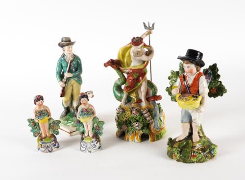 A GROUP OF FIVE STAFFORDSHIRE PEARLWARE FIGURES