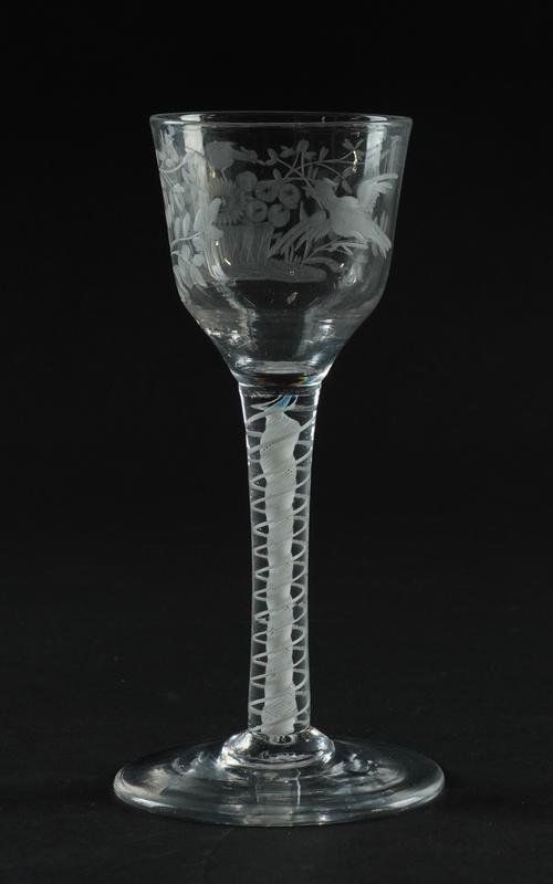AN ENGRAVED OPAQUE TWIST WINE GLASS