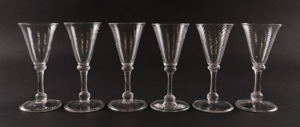 A SET OF SIX LEIGE WINE GLASSES (6)