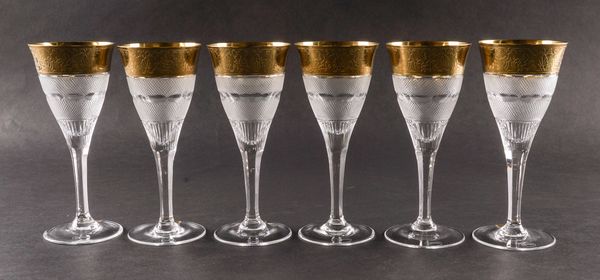 A SET OF SIX MOSER `SPLENDID' PATTERN CUT AND GILT-EDGED RED WINE GLASSES