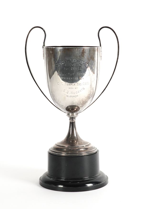 A VICTORIAN SILVER TWIN HANDLED TROPHY CUP