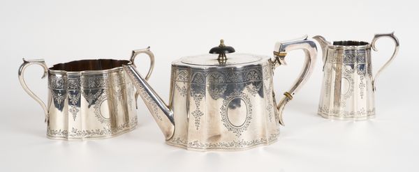 A VICTORIAN SILVER MATCHED THREE PIECE TEA SET