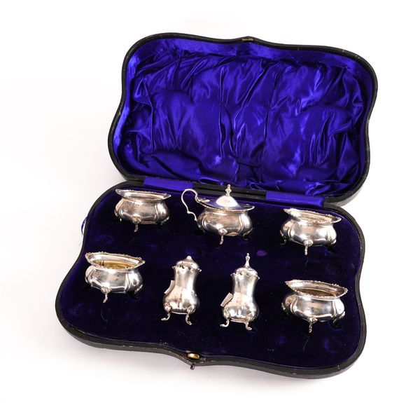 A SILVER SEVEN PIECE CONDIMENT SET