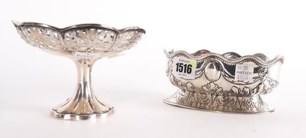 A VICTORIAN SILVER BOWL AND A SILVER PEDESTAL BONBON DISH (2)