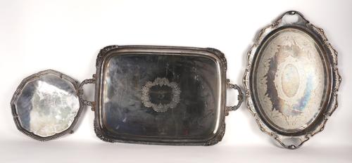 TWO PLATED TRAYS AND A PLATED SALVER (3)
