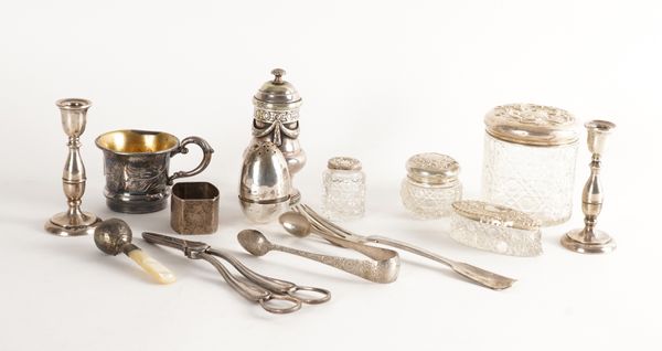 A GROUP OF SILVER AND PLATED WARES (13)