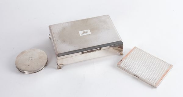 A SILVER CIGARETTE CASE, A SILVER POWDER COMPACT AND A PLATED CIGARETTE BOX (3)