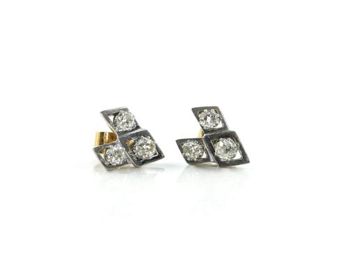 A PAIR OF DIAMOND THREE STONE EARSTUDS