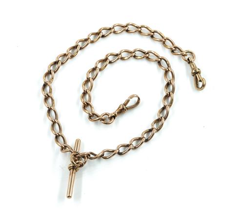 A GENTLEMAN'S 9CT GOLD CURB LINK WATCH ALBERT CHAIN