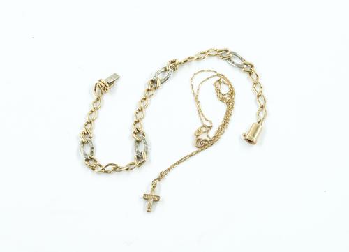 A DIAMOND SET BRACELET AND A CROSS AND CHAIN