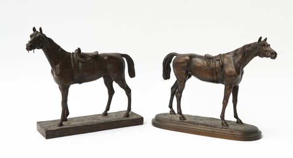 TWO BRONZE EQUESTRIAN SCULPTURES CAST AFTER MODELS BY ISADORE BONHEUR AND JULES MOIGNIEZ (2)