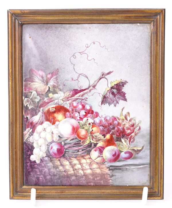 A FRENCH ENAMEL PLAQUE OF A STILL LIFE