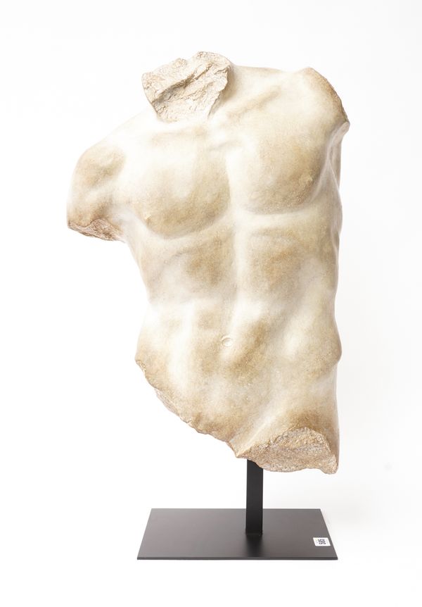 A RESIN TORSO OF APOLLO ON STAND