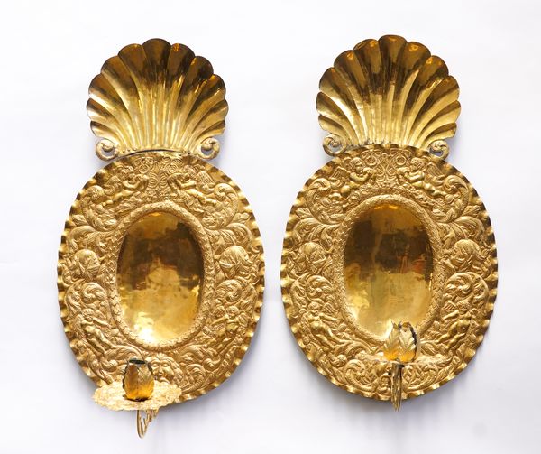 A PAIR OF SWEDISH GILT BRASS WALL APPLIQUES (2)