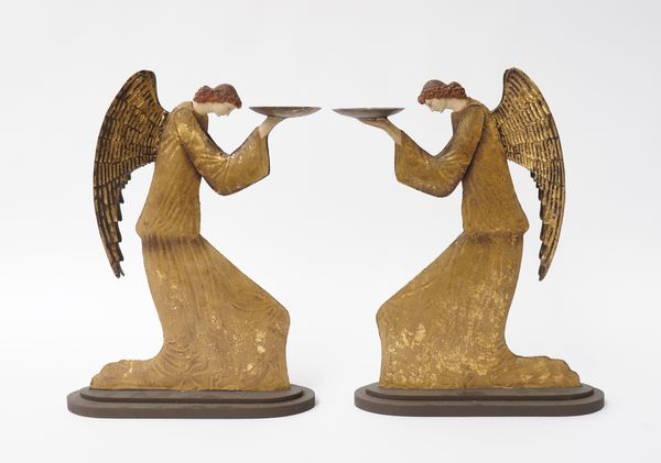 A PAIR OF GILT-METAL ANGEL CANDLESTICK HOLDERS (2)