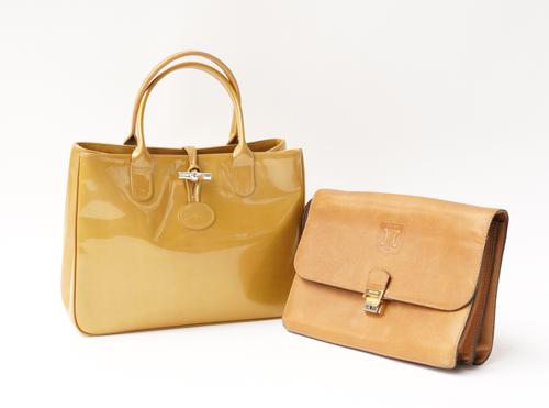 CELINE: A BROWN LEATHER CLUTCH BAG AND A LONGCHAMP HANDBAG (3)